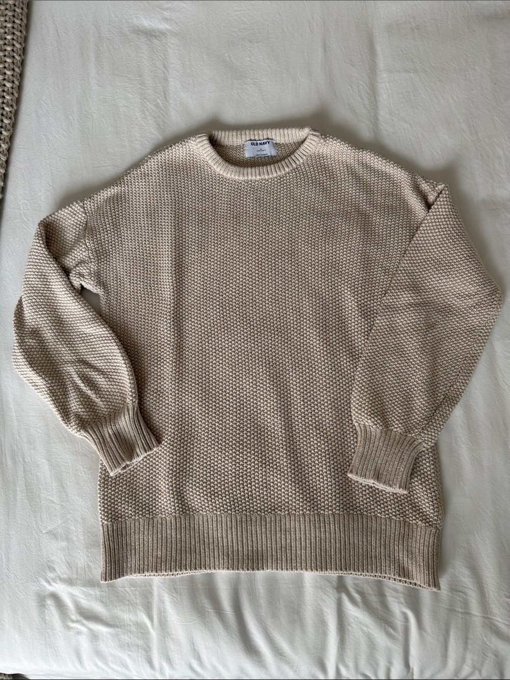 Old Navy Women’s Beige Crewneck Textured Knit Sweater
